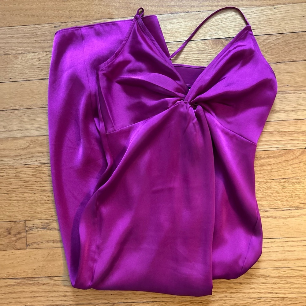 Express Silk Magenta Satin Twist-Front Dress
